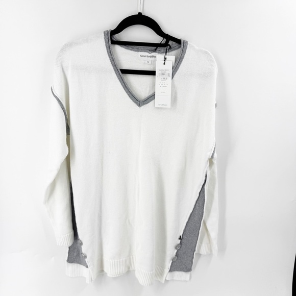 ✅ NWT NEON BUDDHA ZEN PULLOVER IN WHITE/GREY V-NECK SIZE X-LARGE - Picture 1 of 8